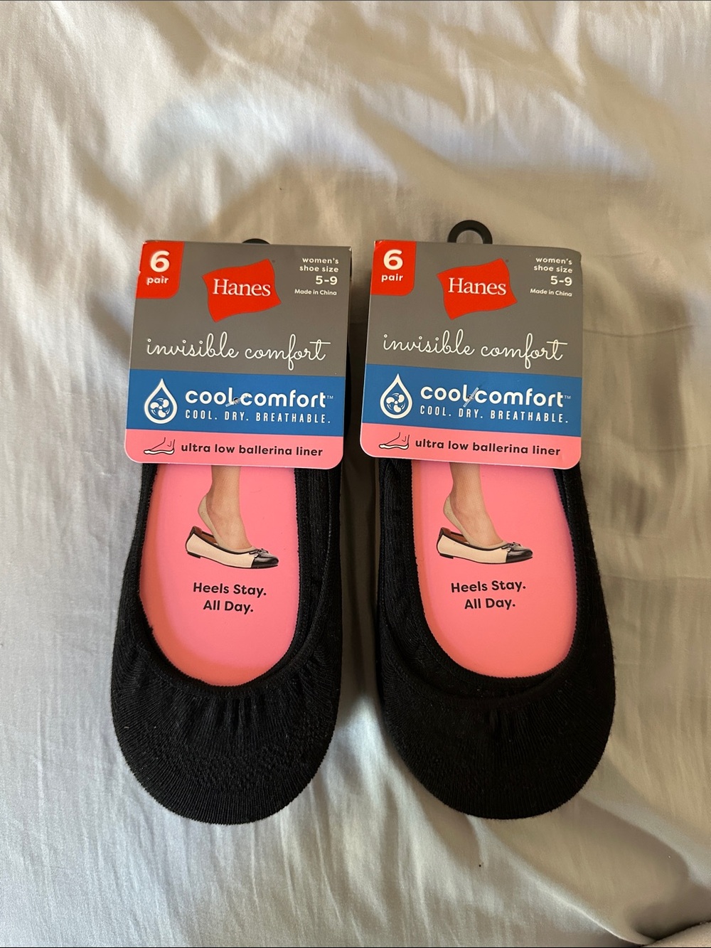 Hanes Invisible Comfort Ultra Low Ballerina Liners - Black with Pink Insole